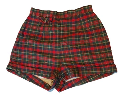 Pantalones Cortos Rockabilly Pinup Vintage Años 50 Rojo a Cuadros Cintura Alta Cremallera Trasera W27 H38 Foto 1 de 4