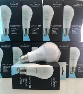 LELUMIER 10 LAMPADINE LED LUCE FREDDA GOCCIA E27/A65 15W 6000K 1450 LUMEN - Foto 1 di 1