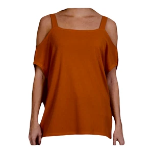 Larry Levine Women Top Cold Shoulder Thick Straps Short Sleeve Rust Size L NEW - Picture 1 of 5