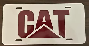 License vanity tag plate white aluminum maroon CAT caterpillar logo car truck - Bild 1 von 2