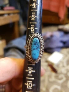Turquoise & Silver Ring. This is a turquoise with black Mixed In. Very Nice Ring - Picture 1 of 3