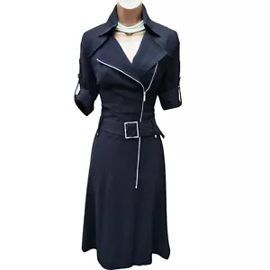 UK 10 KAREN MILLEN Black Zip Military Trench Flare Shirt Dress Occasion - Picture 1 of 5