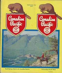 Railroad Timetable - Canadian Pacific - 23/02/47 Banff Hotel RCMP Mountie cover - Bild 1 von 1