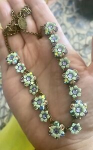 Michal Negrin Necklace With Swarovski Crystals Flowers Signed