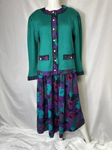 Vintage Matthew & David Purple Floral Skirt Cardigan Set Women’s Size 12 💜💜 - Picture 1 of 7