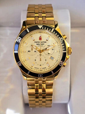 Swiss Alpine Military Chronograph Gold Tone Date Display Men's Watch 7022.9111 - Image 1 of 4