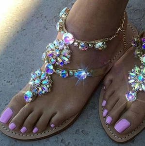 women summer beach Sandals Gladiator Rhinestone Sandals Fashion shoes - Picture 1 of 4