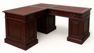 Partnerdesk englischer Schreibtisch Antik Eckschreibtisch Mahagoni Bürotisch - Bild 1 von 4