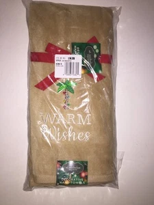 ST.NICHOLAS SQUARE Set of 2 "WARM WISHES" Embroidered Hand Towel Set KHAKI NWT - Picture 1 of 4