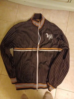Chaqueta de Pista LIVE MECHANICS Para Hombre Talla Grande Marrón Rayas Cremallera Completa Bordada  Foto 1 de 3