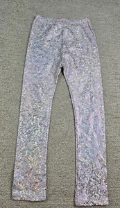 Lightning Bug Girls 10 Pants Leggings Pink Shiny Iridescent Silver Crackle - Picture 1 of 13