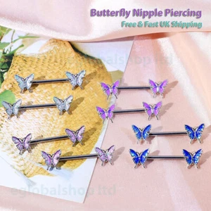 2pcs Butterfly Nipple Piercing Barbell 14g Ring Bar Dangle Body Sexy Jewelry uk - Picture 1 of 21