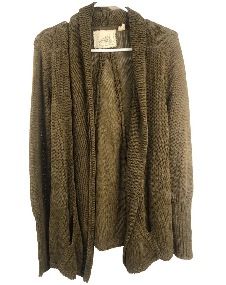 Cárdigan Anthropologie Angel of the North Marrón Abierto Suéter Mezcla de Lino Talla S Foto 1 de 4