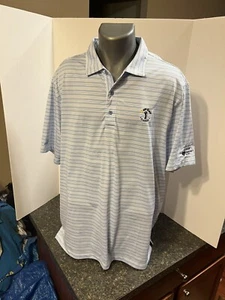 Michigan Mott Hospital Golf Classic Men’s Blue White Striped Polo Shirt XXL Poly - Picture 1 of 16
