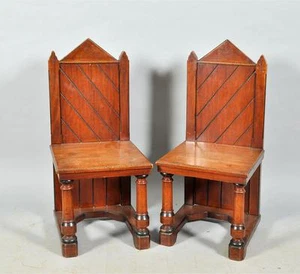 C19th Victorian Pair Neo Gothic Mahogany Chairs Walpole Strawberry Hill Pugin - Picture 1 of 1