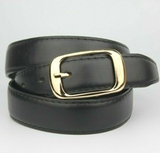 Womens Black Edge Stitched Belt Gold Buckle Size M