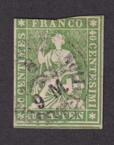MATT'S STAMPS SWITZERLAND #40 HELVETIA 40-RAPPEN ISSUE OF 1858-1862, USED CV$100 - Picture 1 of 3