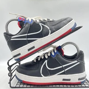 NIKE AIR FORCE 1 REACT BLACK TRAINERS SIZE UK 4 GYM RED LEATHER BLUE CT5117-002 - Picture 1 of 8