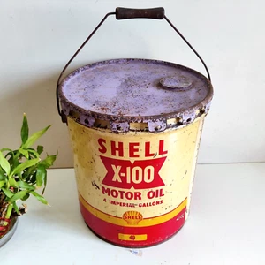 1950 Vintage Shell X100 Motor Oil Automobile Adv Tin Bucket USA 4 Gallon T140 - Picture 1 of 7