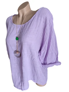 Bluse ITALY T Shirt Tunika Leinen Optik lässige Passform Top Baumwolle 44 46 48 - Bild 1 von 3