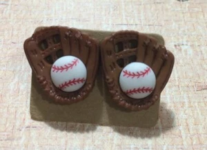 Cute BASEBALL & MITT GLOVE EARRINGS Earring Post Stud Pierced Sports - Picture 1 of 3