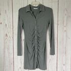 Cupshe Xl Gray Ruched Collared Button Shirt Dress Jersey Knit Long Sleeve Ribbed
