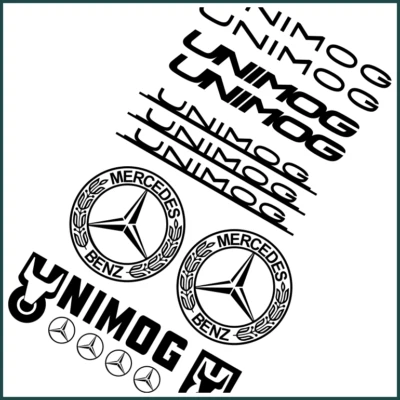 MBBE Set 15 Unimog Black Cromo 1:8 1:10 1:12 Tamiya Hachette Carson ADESIVI 1:14