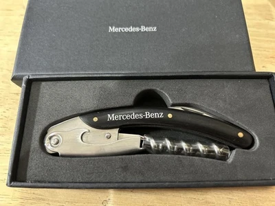 Mercedes-Benz Stainless Steel Wine Opener with Label Cutter & Wood Handle Used - Image 1 of 4