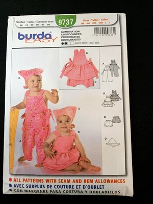 Burda 'Easy' 9737 Sewing Pattern Dress Bloomers Bibs Overalls Girls 3M - 18M - Image 1 of 3