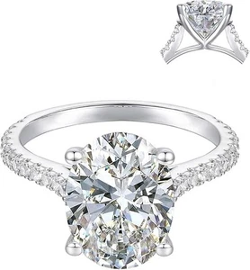 LAMROWFAY - White Gold 14K 4-Prong Moissanite Engagement Rings 4.0 CT Oval Cut - Picture 1 of 6