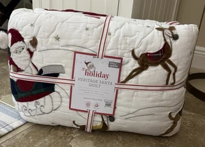 Pottery Barn Kids ~HERITAGE SANTA~ FULL/QUEEN & 2 PILLOW SHAMS ~CHRISTMAS~ - Picture 1 of 8