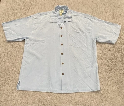 Montego Mon Shirt Mens XL Blue 100% Silk Short Sleeve Button Up Casual Camp - Image 1 of 4