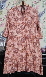 Vintage style salmon pink brown & orange paisley smock dress size 16 F&F - Picture 1 of 8