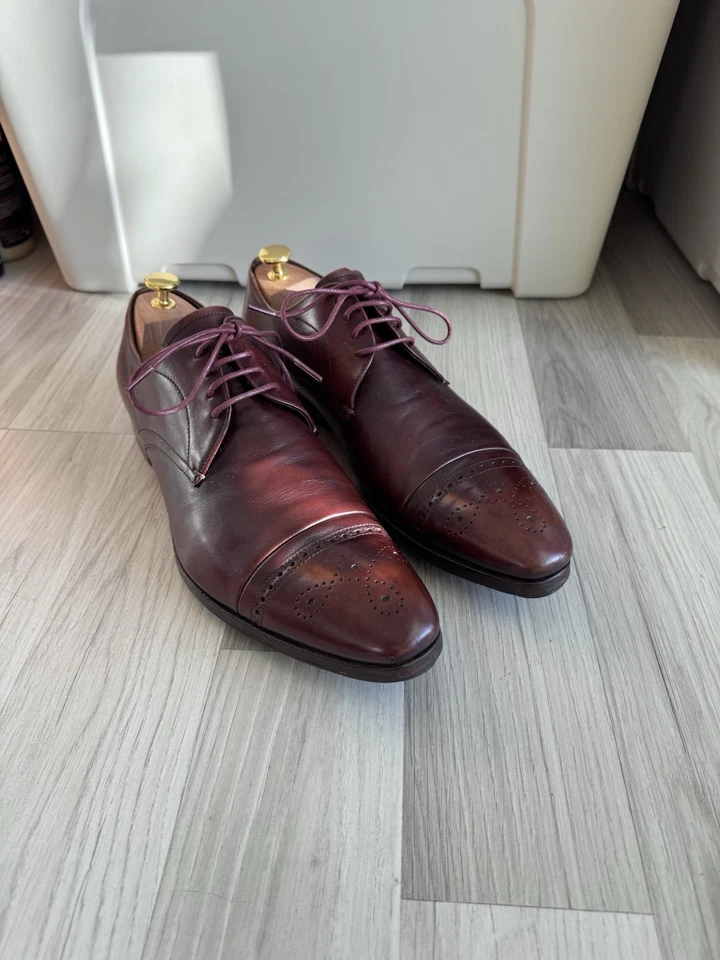 PRADA - Brown Burnished Leather Cap Toe Oxford Size 9US Dress Shoes Italy - Image 1 of 4