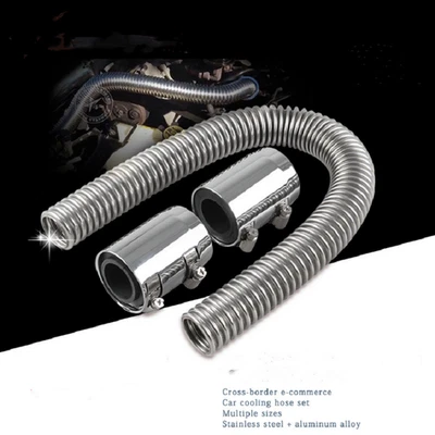 24" Flexible Stainless Steel Upper or Lower Radiator Hose Kit with Chrome Caps o - Image 1 of 4