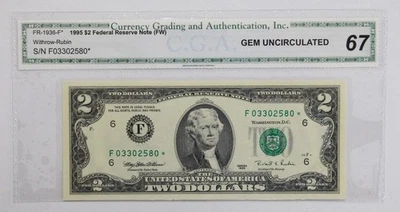 1995 $2 Federal Reserve Star Note Fr. 1936-F* - CGA Graded Gem Unc 67 - Image 1 of 2