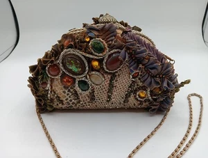 Vintage Mary Frances Clutch Handtasche Perlen geblümt gefiedert verziert - Bild 1 von 11