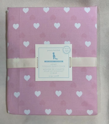 Funda nórdica Pottery Barn Kids algodón orgánico para niños pequeños rosa con corazones blancos 36x50 Foto 1 de 4
