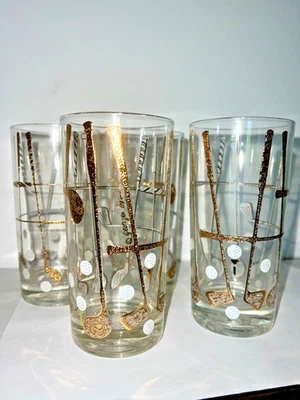 JUEGO DE 4 PALOS DE GOLF GEORGES BRIARD Highball oro 22K vidrio para bebidas pelotas de colección Foto 1 de 4