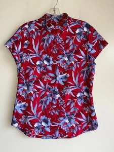 Tommy Bahama IslandZone Tropical 1/4 Zip Shirt Size Medium Red Blue Floral - Picture 1 of 9
