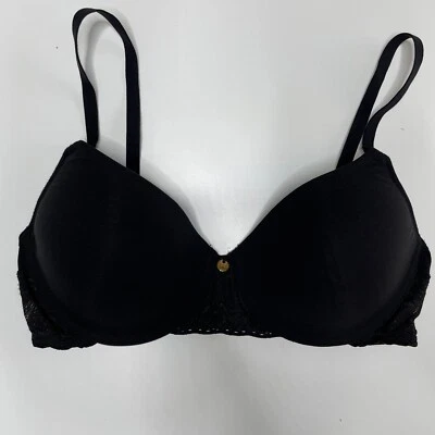 Sujetador Natori 32C negro satinado contorno copas con aros correas ajustables Foto 1 de 4