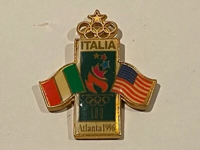 1996年亚特兰大奥运会珐琅帽翻领徽章美国意大利队双旗 — 第 1/2 张图片