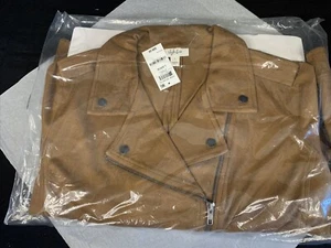 Style &  Co. Faux Suede Bean Brown Moto Jacket, L, NWT - Picture 1 of 11