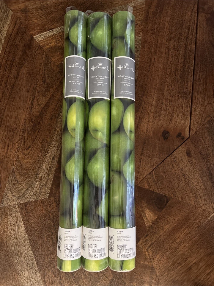 Hallmark Wrapping Paper GREEN APPLE with Cutlines on Reverse 3 Rolls 45 Sq Ft - Image 1 of 4