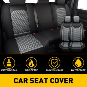 Car Front Rear Seat Cover Full Set For 2009-2022 Ram 1500 Crew Cab Black+Gray - Picture 1 of 9