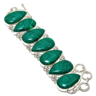 Pulsera de piedras preciosas de malaquita Gift For Love 7"-8" p002 Foto 1 de 4