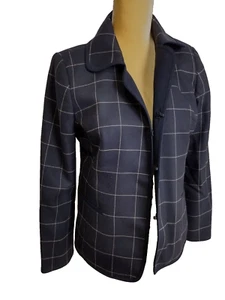 Pendleton 100% Wool Blazer Women’s Size 8 Navy Blue Plaid Hook & Eye Jacket - Picture 1 of 13