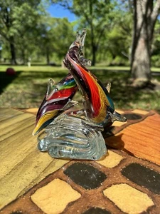 Dynasty Gallery Art Glass Dancing Rainbow Dolphin Figure 8" (Z1) - Picture 1 of 5