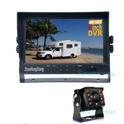 Backup Camera System + 9" Quad Split Monitor DVR Recorder For Semi Truck Trailer - Image 1 of 4