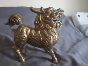 Vintage Brass Foo Taiwan Dog Incense burner Statue 6"x61/2"x 2 1/2" - Picture 1 of 8